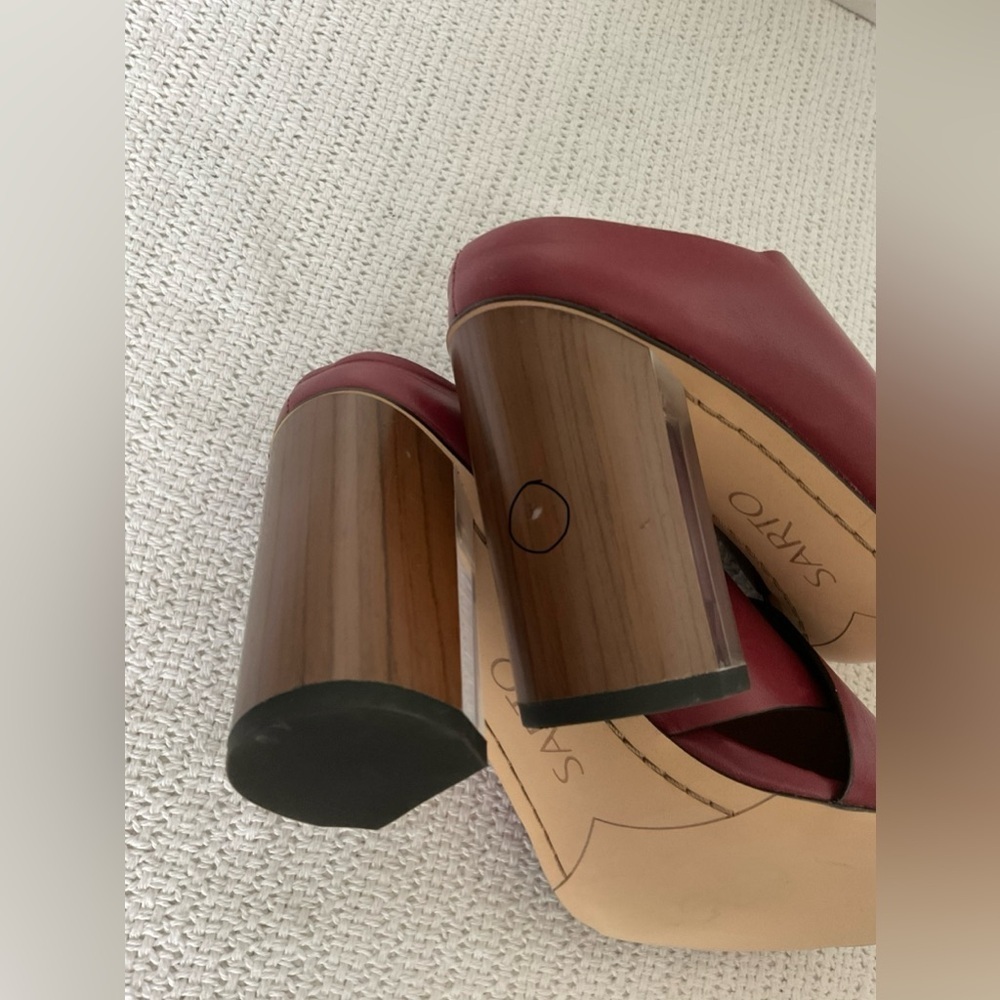 SARTO By Franco Sarto Red Leather Mules with Block Heel - Picture 4 of 11
